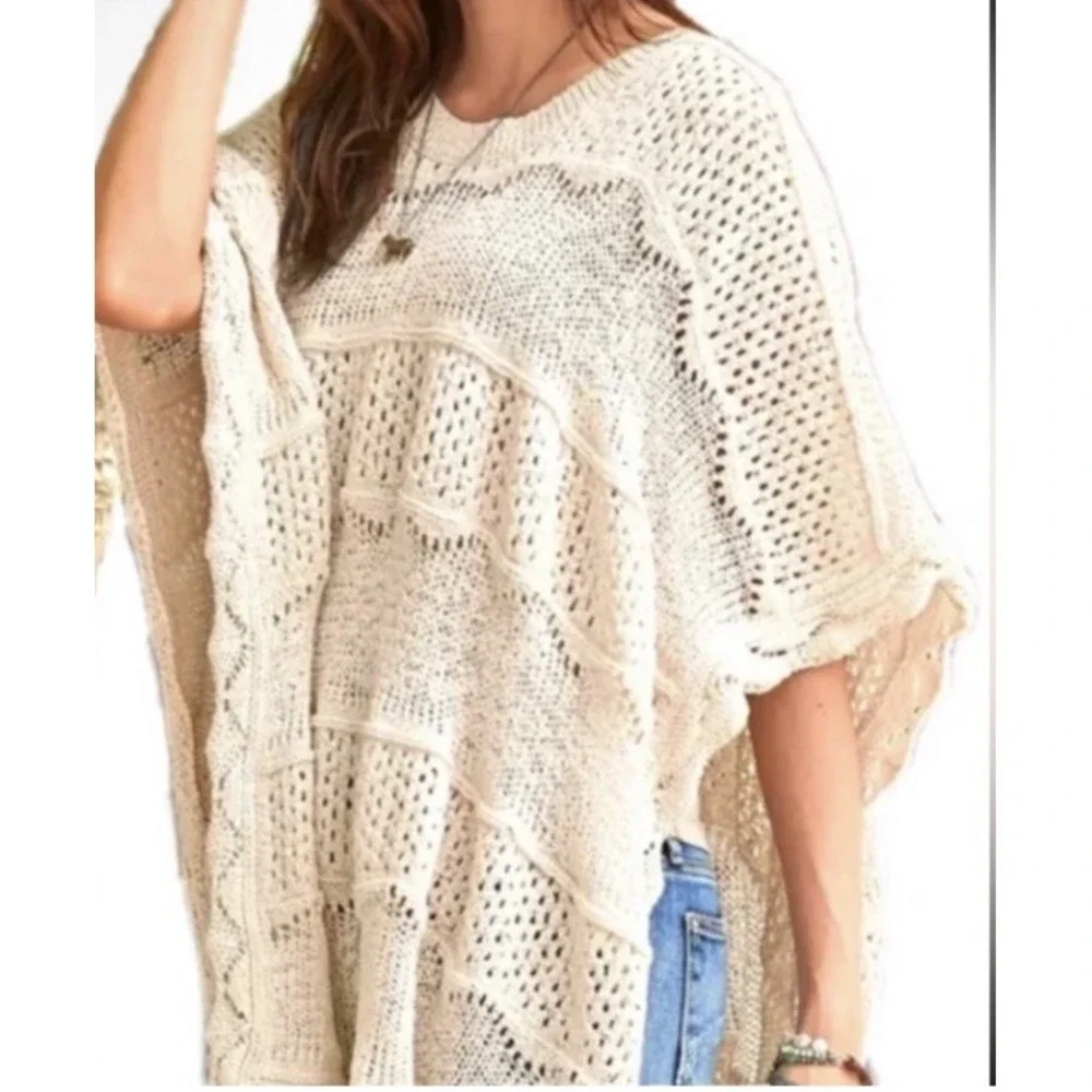 Sundance East Days Crocheted Poncho Vacation Coastal One Size Cream